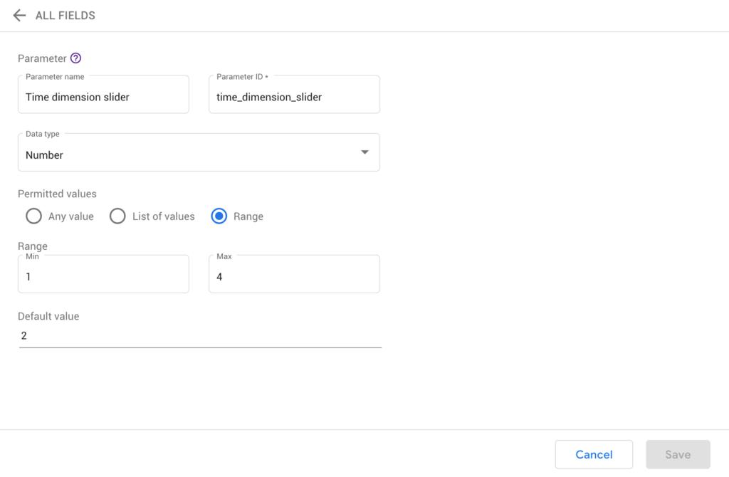 Google Data Studio - Thanh trượt thứ nguyên thời gian - Tham số